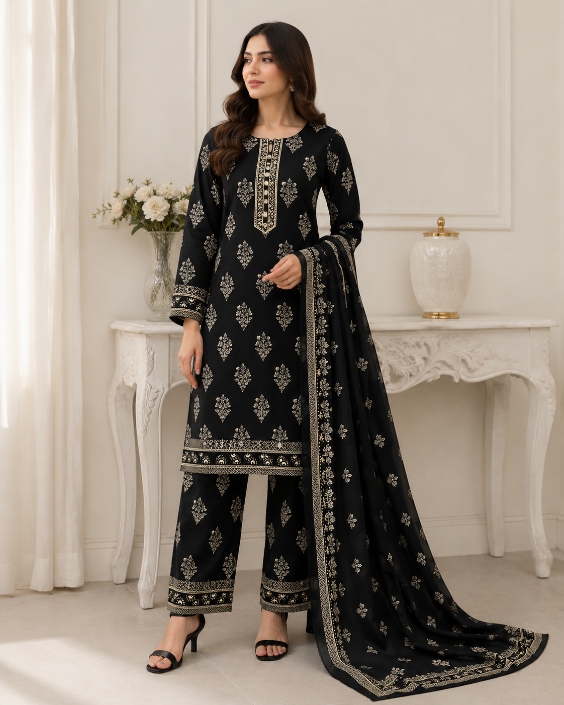 Printed Suit With Lawn Dupatta - Image 1