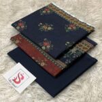 Elegant Navy Blue Floral Printed 3 Piece Lawn Suit