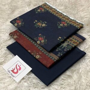 Elegant Navy Blue Floral Printed 3 Piece Lawn Suit