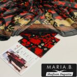 Inspired Black & Red Floral Printed Lawn 3 Piece Suit with Chiffon Dupatta