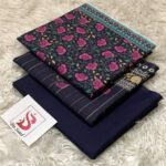 Midnight Blue Floral Printed 3 Piece Lawn