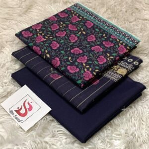 Midnight Blue Floral Printed 3 Piece Lawn