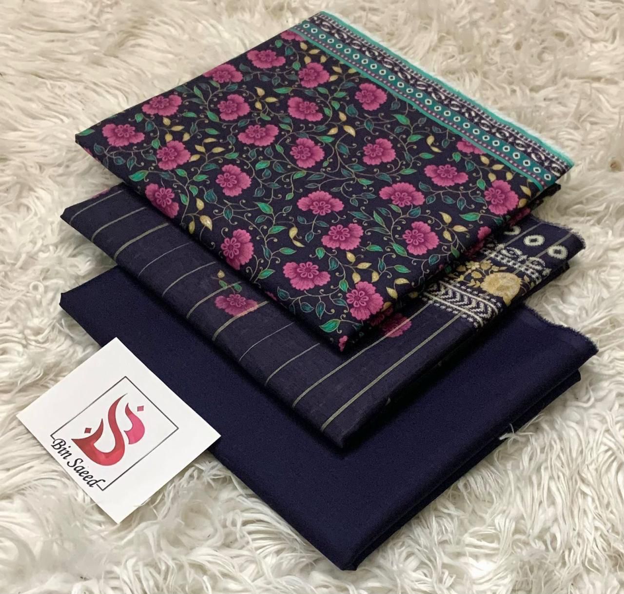 Midnight Blue Floral Printed 3 Piece Lawn